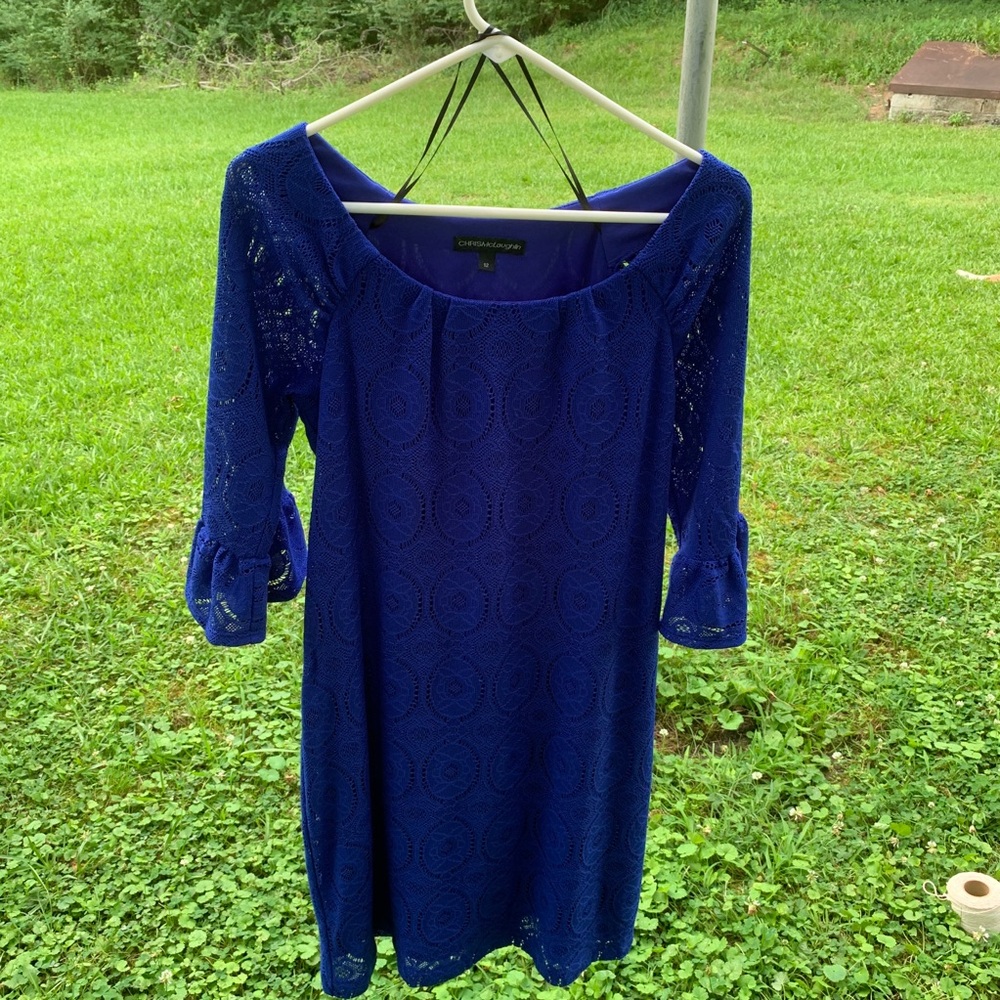 Blue Lace 3/4 Length Sleeve Dress